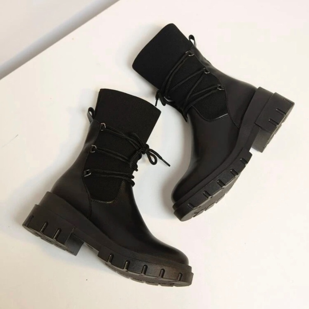Minimalist Lace-Up Decor Mid Calf boots
